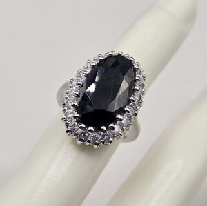 Swarovski Elements Silver Ring Size 6.25 w/ Black & Clear Swarovski Crystals